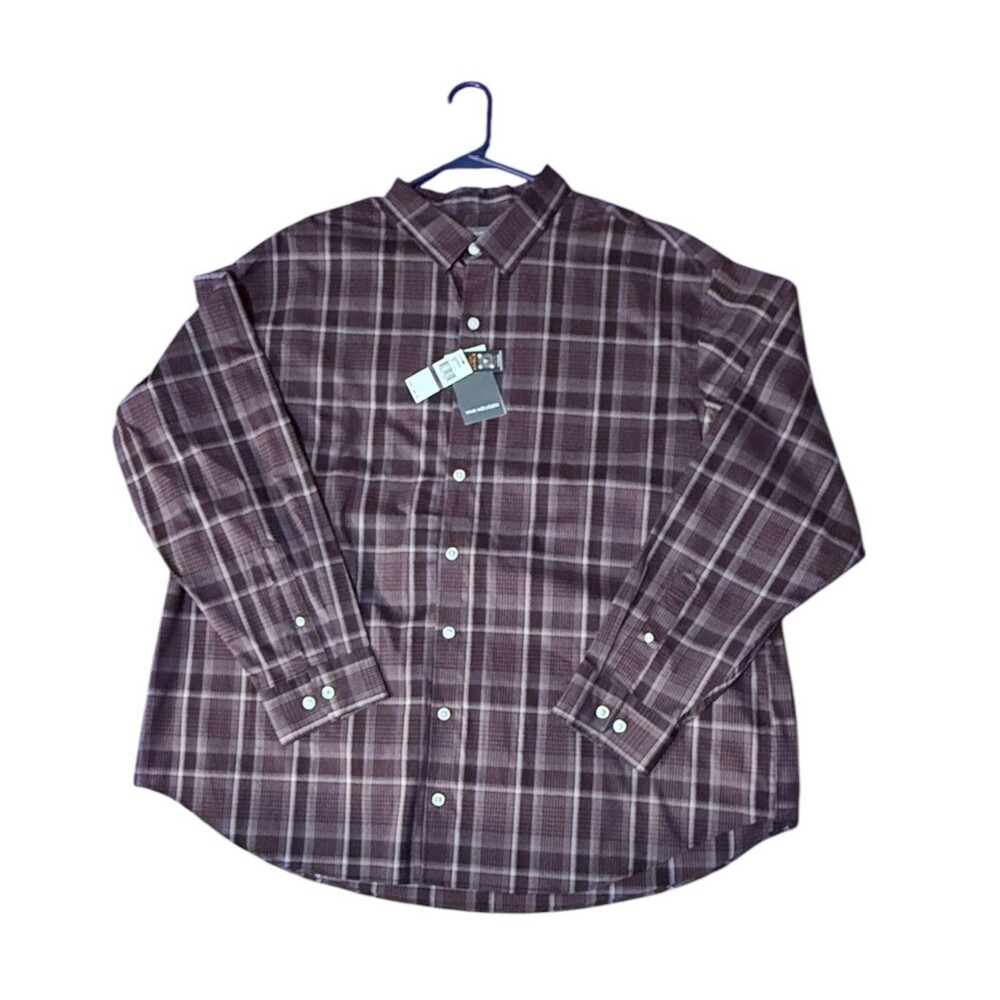 NWT Van Heusen Men's 2XLT Big & Tall Plaid Button Down Shirt Maroon